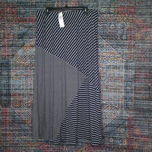 Coldwater Creek womens dark indigo offwhite striped Multi maxi skirt L NWT